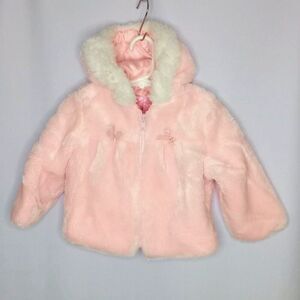 Casual Time Toddler Hooded Coat Baby Infant Girls Pink Lined Faux Fur Warm 18M